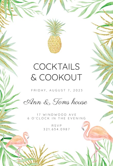 Tropical Flamingo - Cocktail Party Invitation Template (Free ...