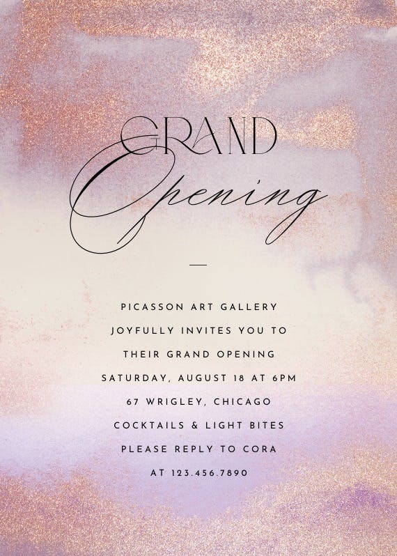 Violet glitter - grand opening invitation
