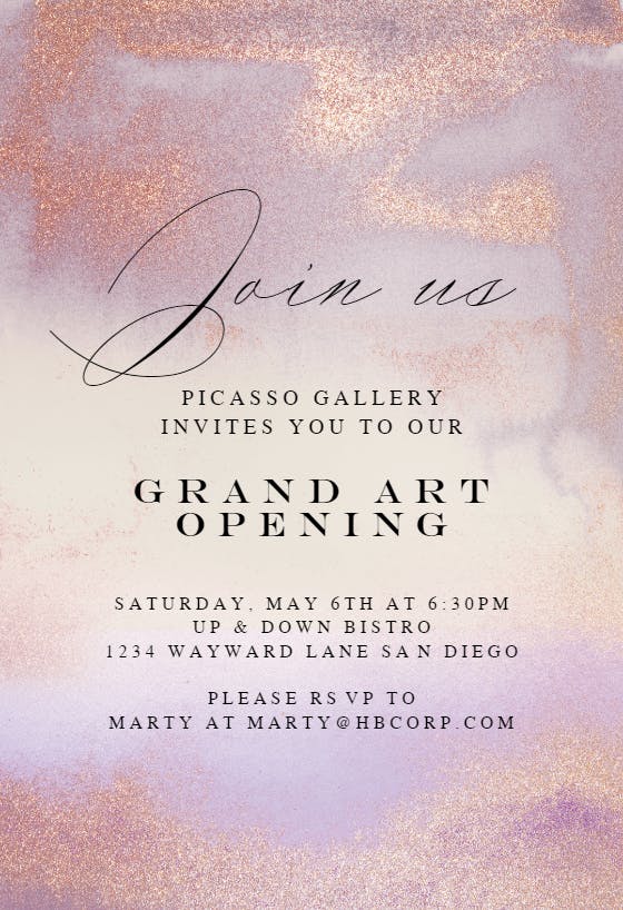 Violet glitter - grand opening invitation