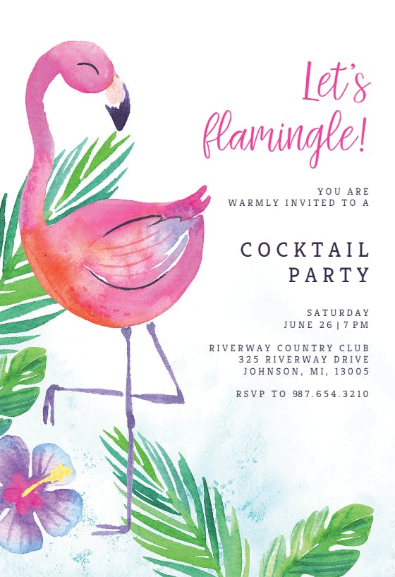 Watercolor flamingo - cocktail party invitation