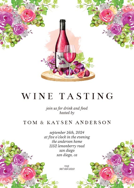Watercolor wine -  invitation template