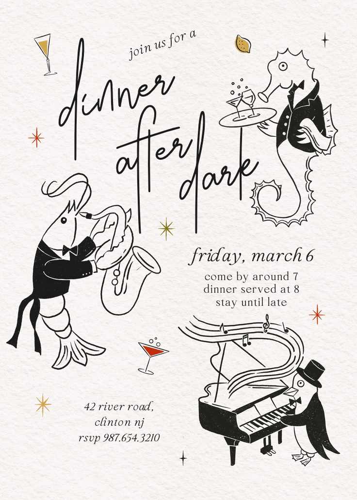 After dark - dinner party invitation