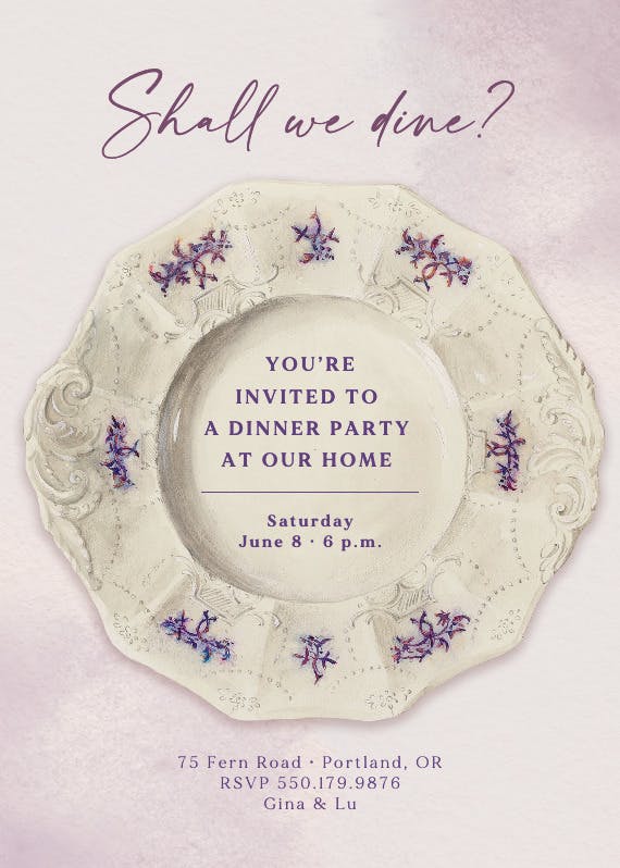 Antique plate -  invitación para fiesta con cena
