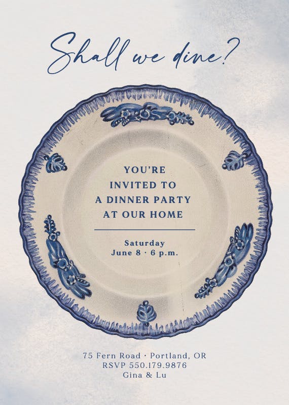 Antique plate -  invitación para fiesta con cena