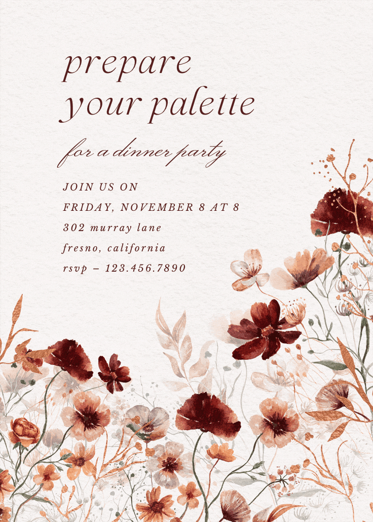 Blooming palette - invitación para fiesta con cena