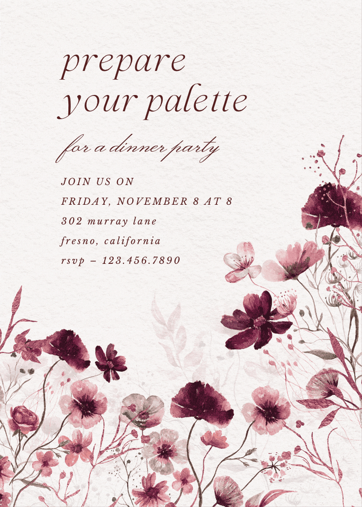 Blooming palette - invitación para fiesta con cena