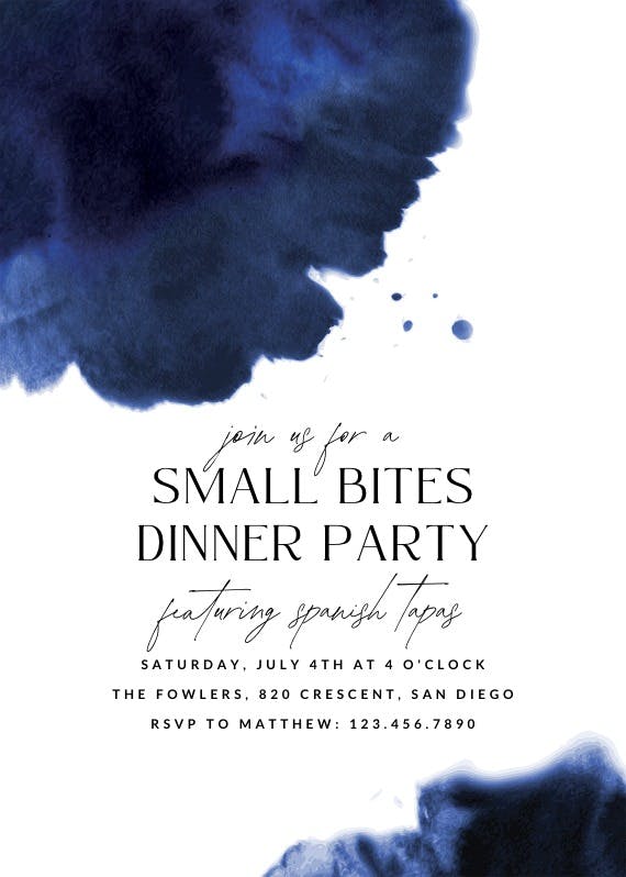 Blue ink - dinner party invitation