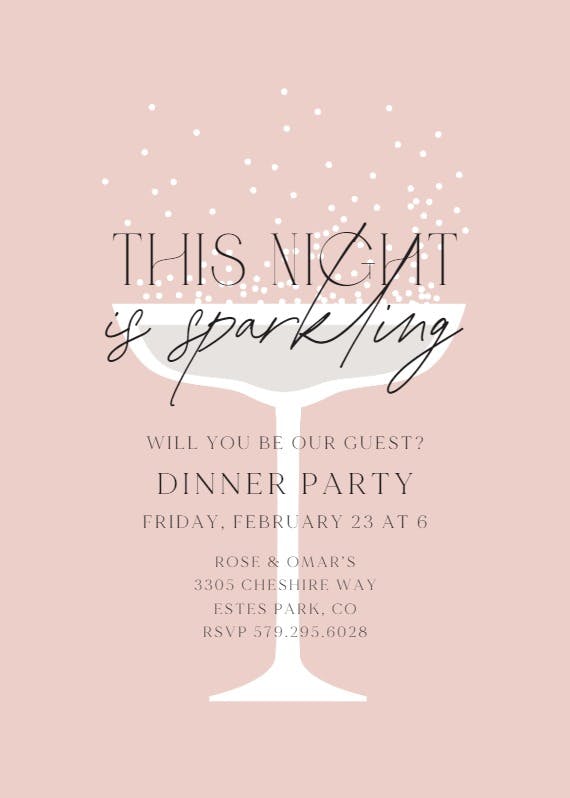 Bubbly evening - invitación para fiesta con cena