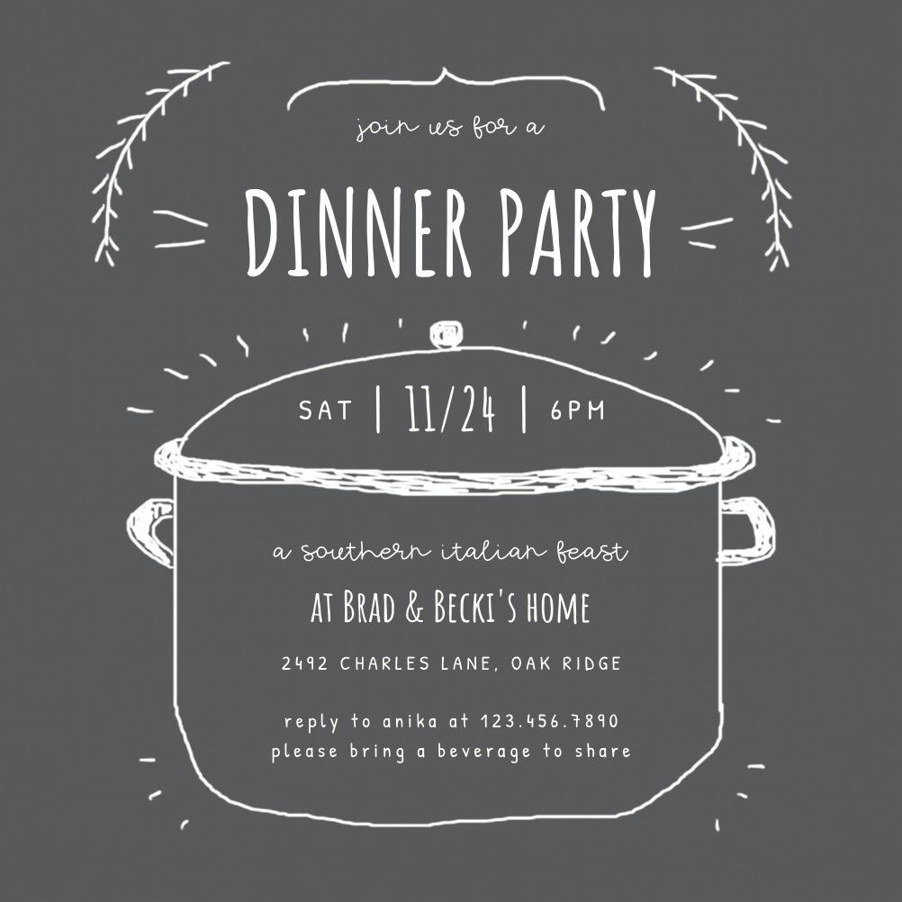 Chalkboard pot -  invitación para fiesta con cena