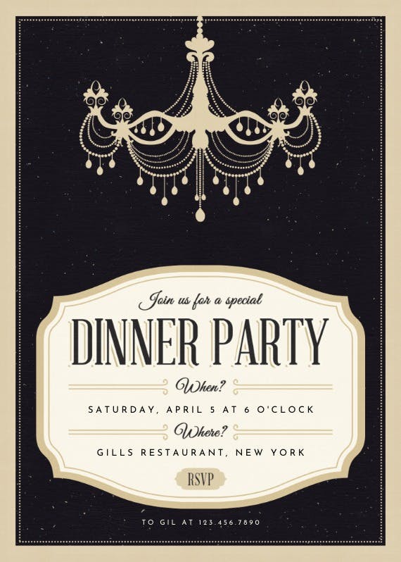 Classy chandelier -  invitación para fiesta con cena