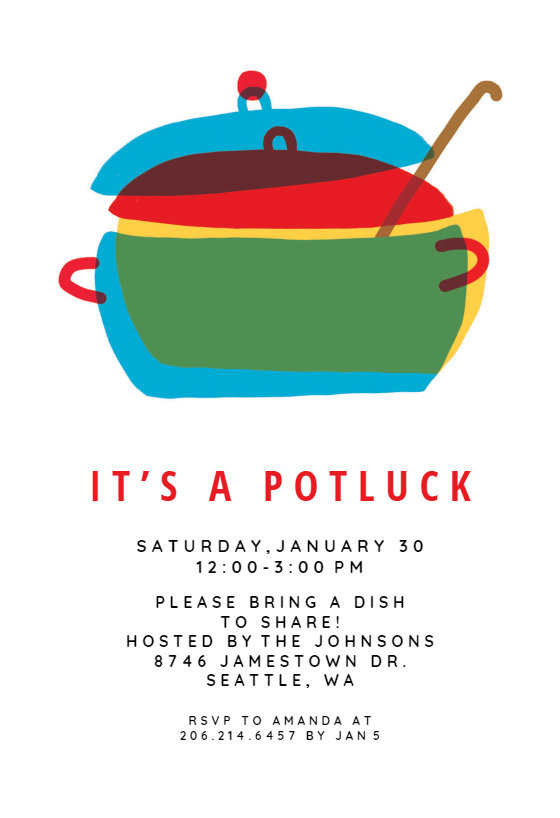 Colored pot - Potluck Invitation (Free) | Greetings Island