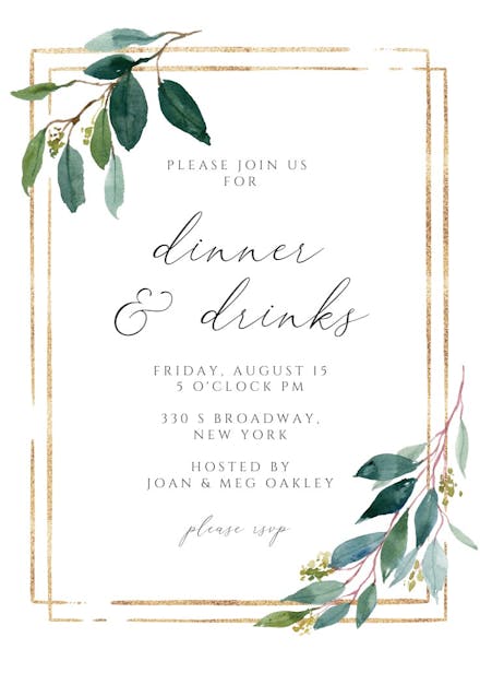 Double frame & leaves - dinner party invitation