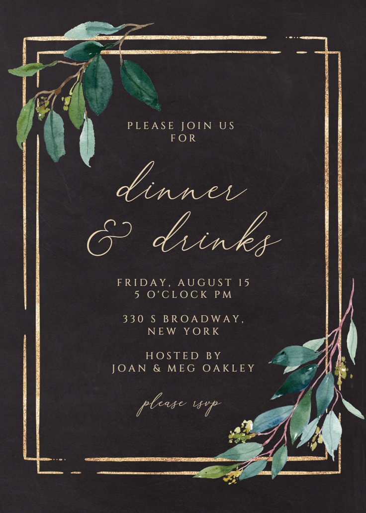 Double frame & leaves - Dinner Party Invitation Template | Greetings Island