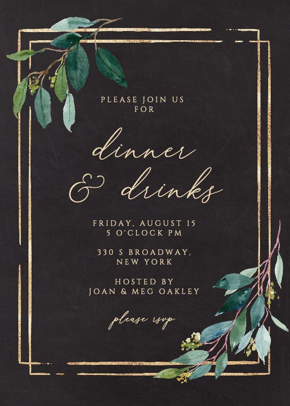 Double frame & leaves -  invitación para fiesta con cena