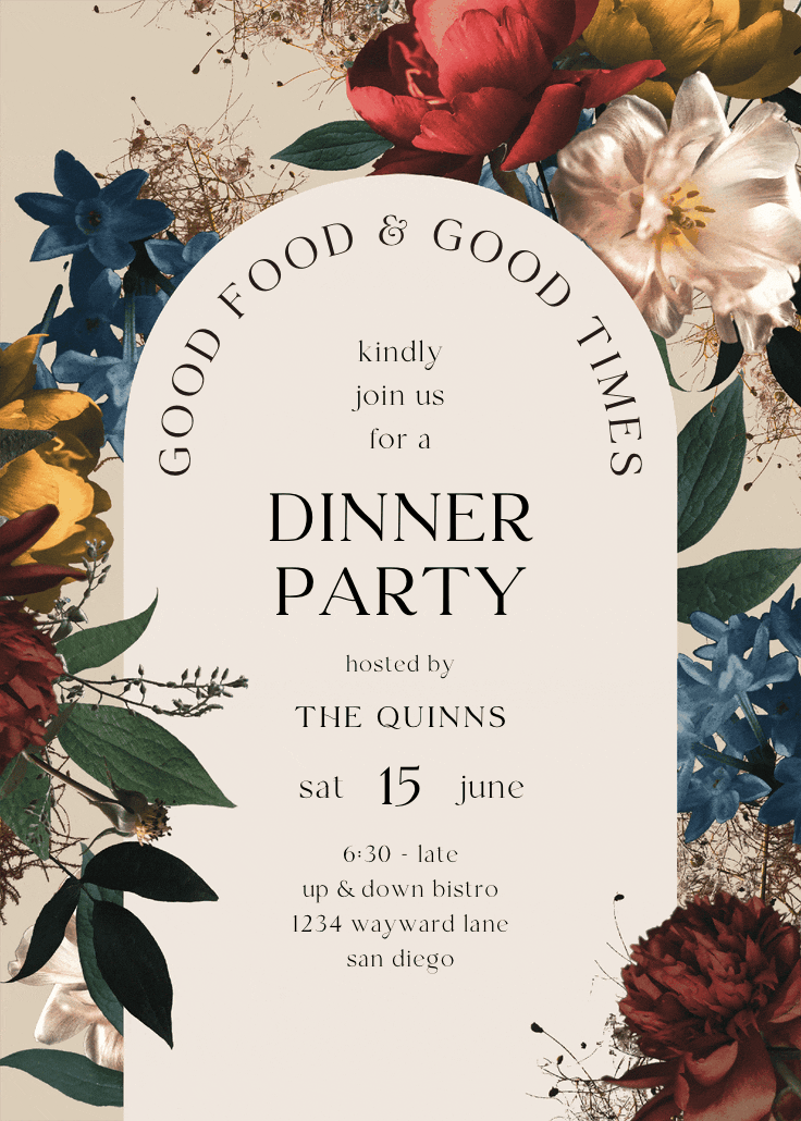 Dramatic blooms - dinner party invitation