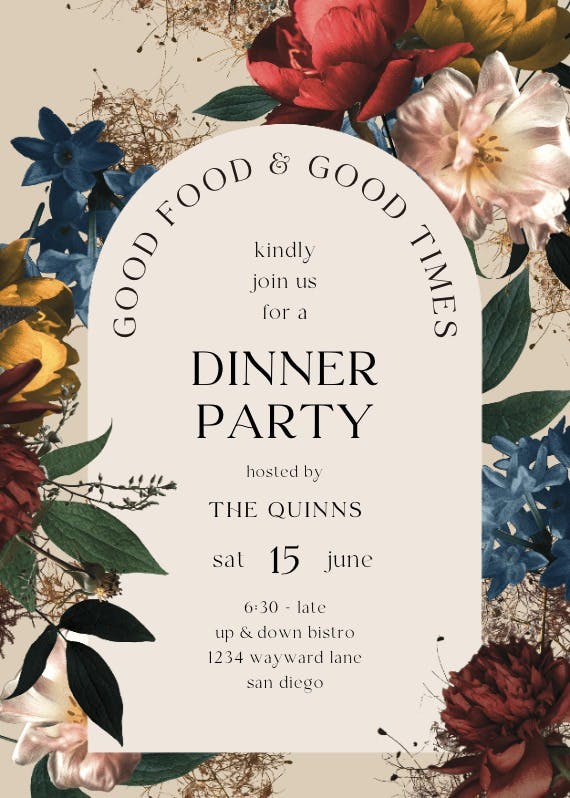 Dramatic blooms - dinner party invitation