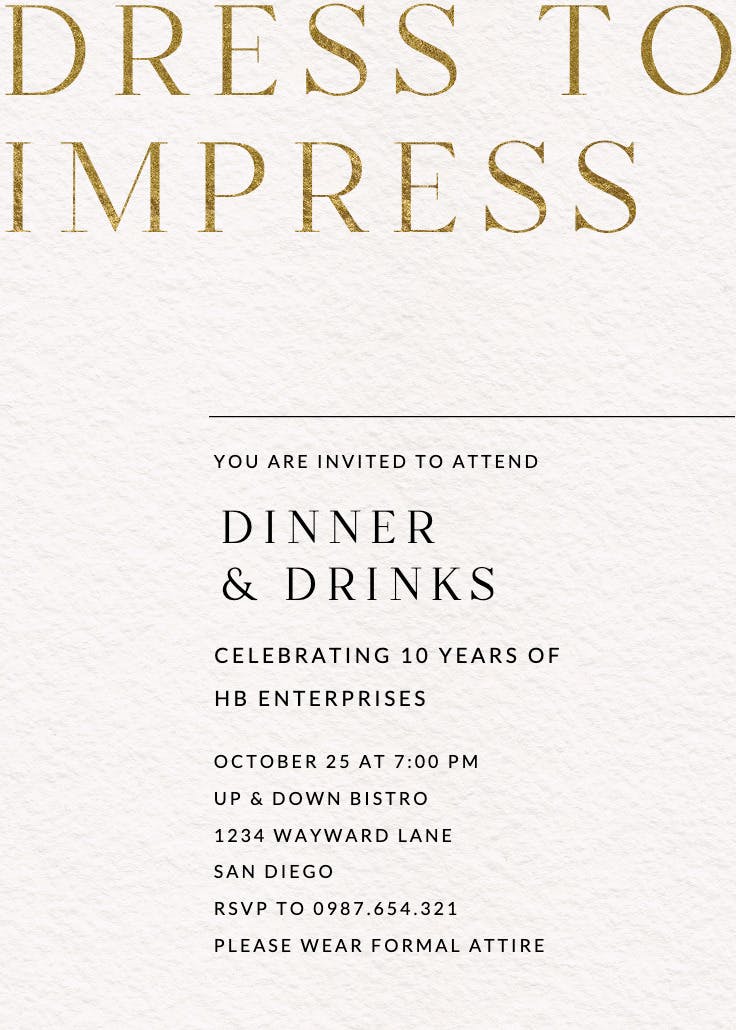 Dress to impress - dinner party invitation