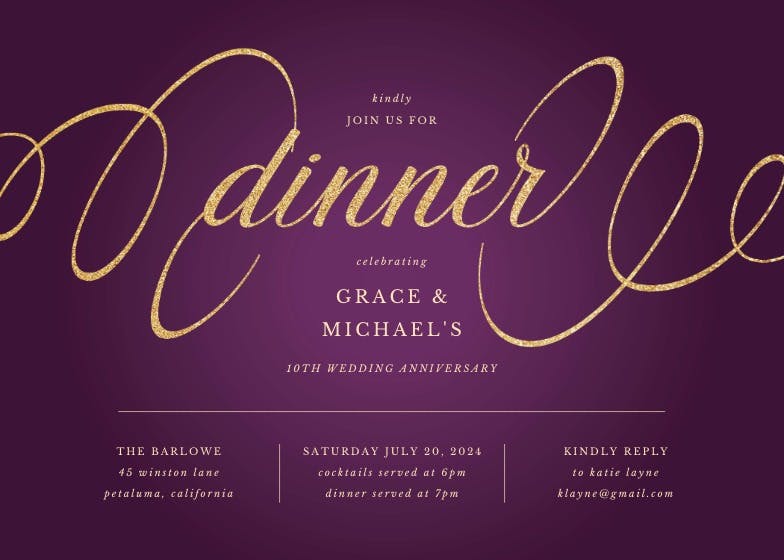 Elegant calligraphy -  invitación para fiesta con cena