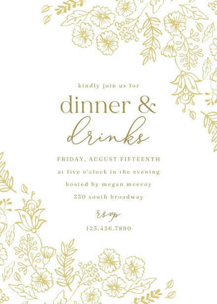 Elegant flowers - dinner party invitation