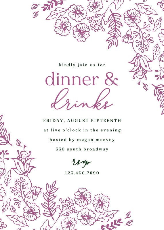 Elegant flowers - dinner party invitation