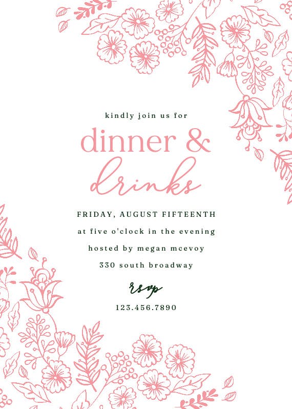 Elegant flowers - dinner party invitation