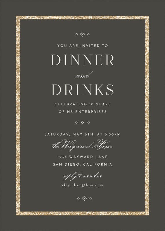 Elegant gold -  invitación para fiesta con cena