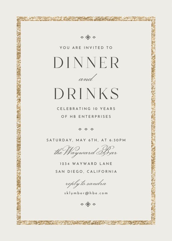 Elegant gold - dinner party invitation