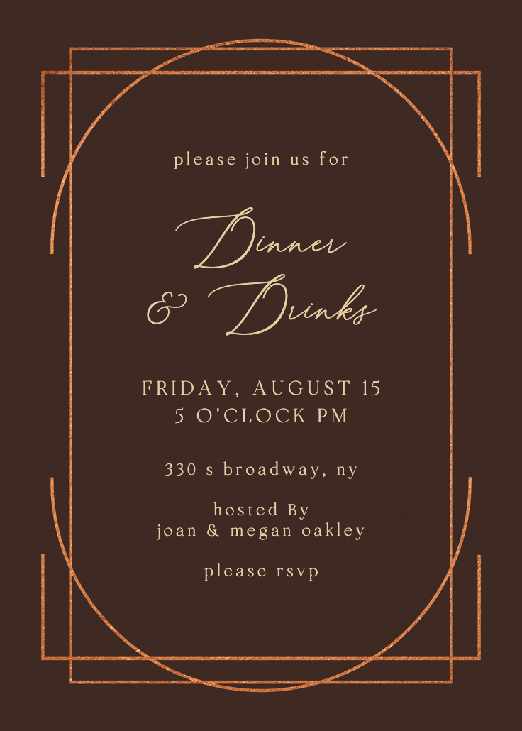 Elegant golden lines - invitación para fiesta con cena