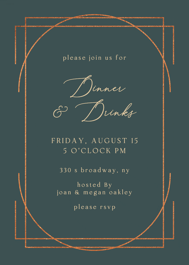 Elegant golden lines - invitación para fiesta con cena