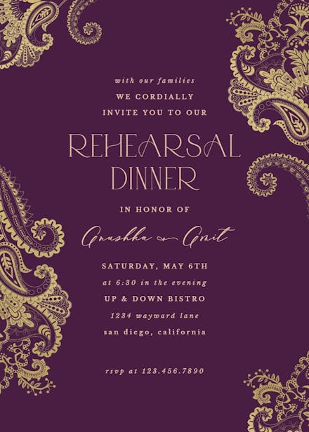 Elegant henna - rehearsal dinner party invitation