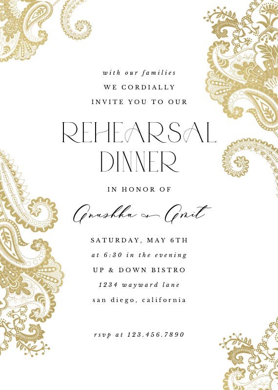 Elegant henna - rehearsal dinner party invitation
