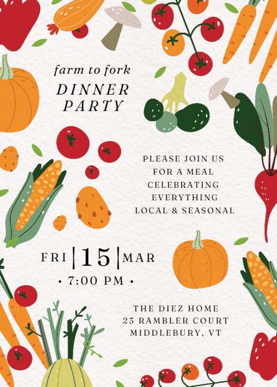 Farm to fork -  invitación para fiesta con cena