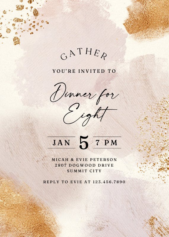 Flecks of gold -  invitación para fiesta con cena