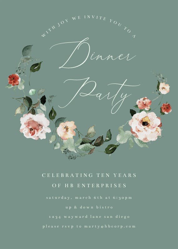 Floral wreath - dinner party invitation