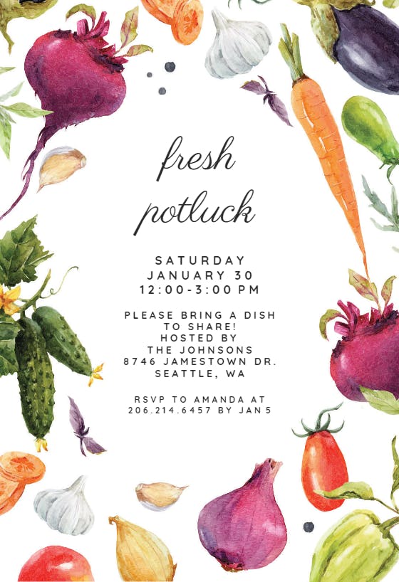 Fresh vegetables - printable party invitation