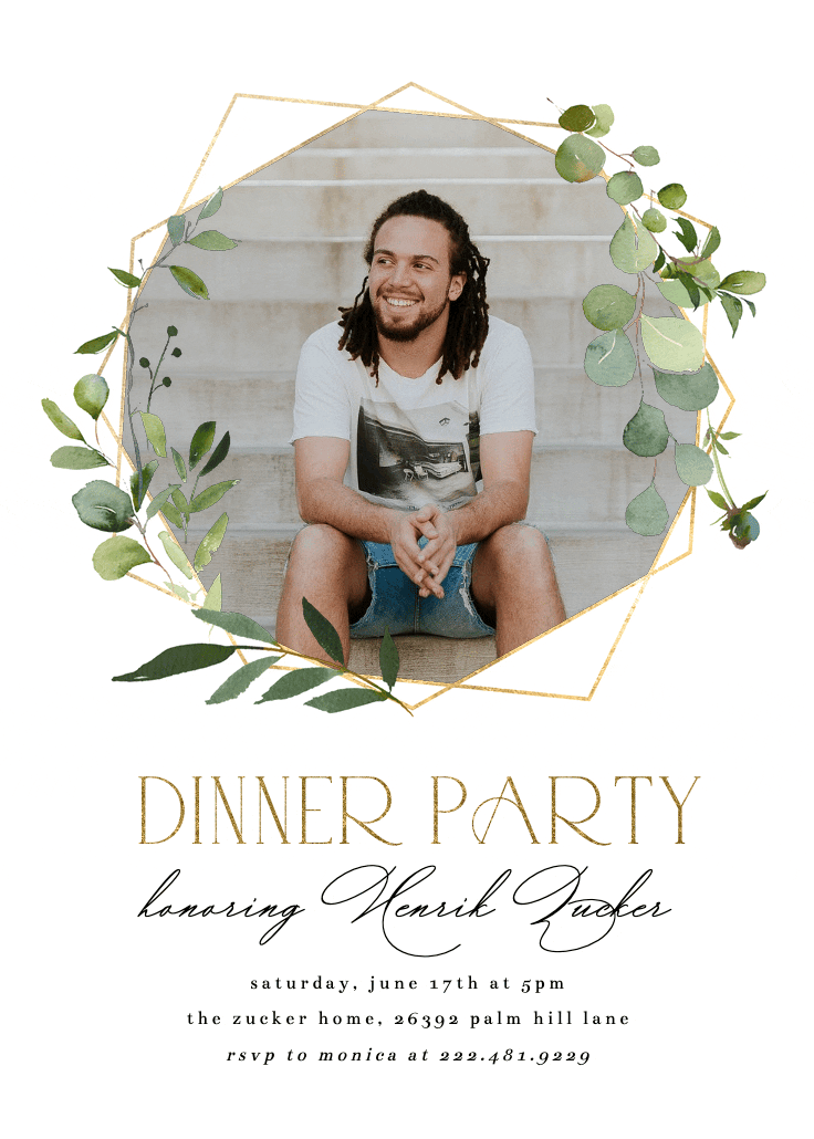 Geometric eucalyptus - invitación para fiesta con cena