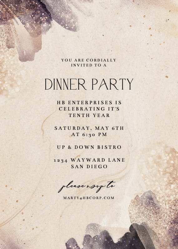 Glitter texture - dinner party invitation