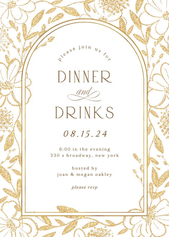 Gold surrounded by blooms - dinner party invitation