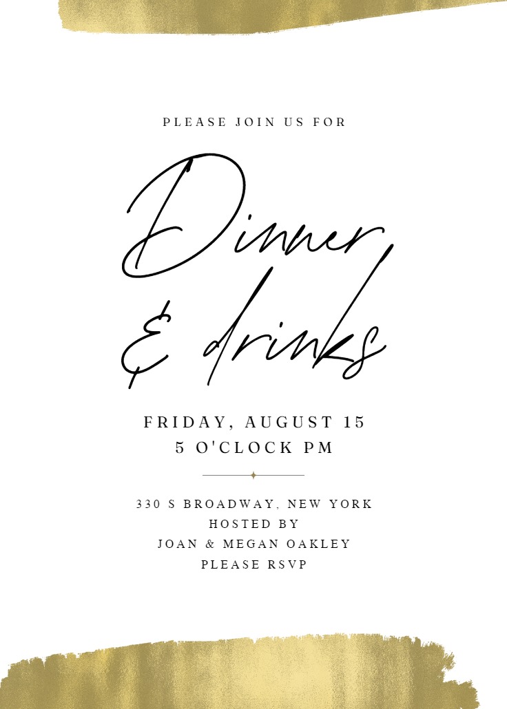 Golden brush strokes - Dinner Party Invitation Template (Free ...