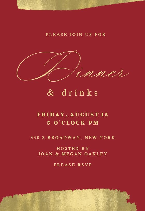 Golden brush strokes - dinner party invitation