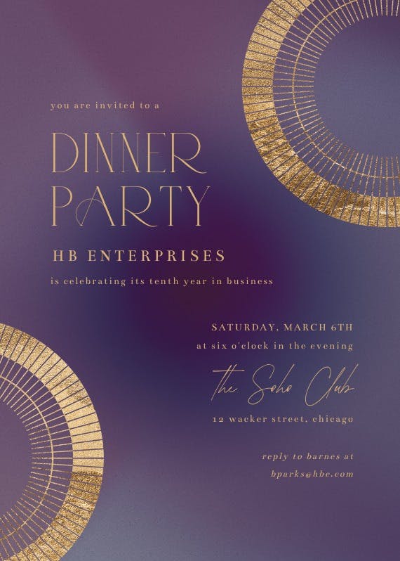 Golden dust -  invitación para fiesta con cena