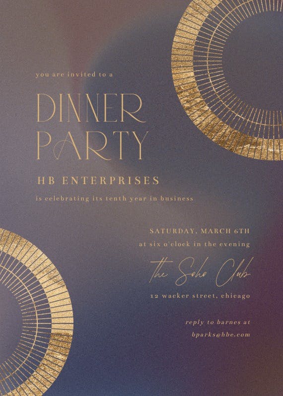 Golden dust -  invitación para fiesta con cena