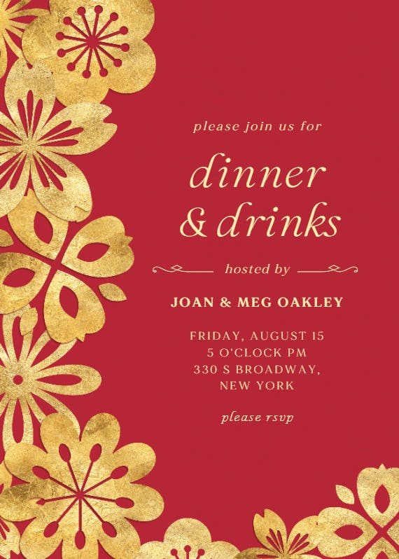 Golden flowers - dinner party invitation