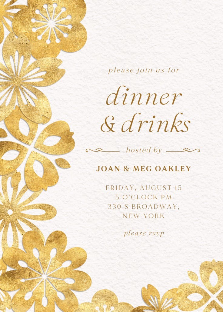 Golden flowers - dinner party invitation