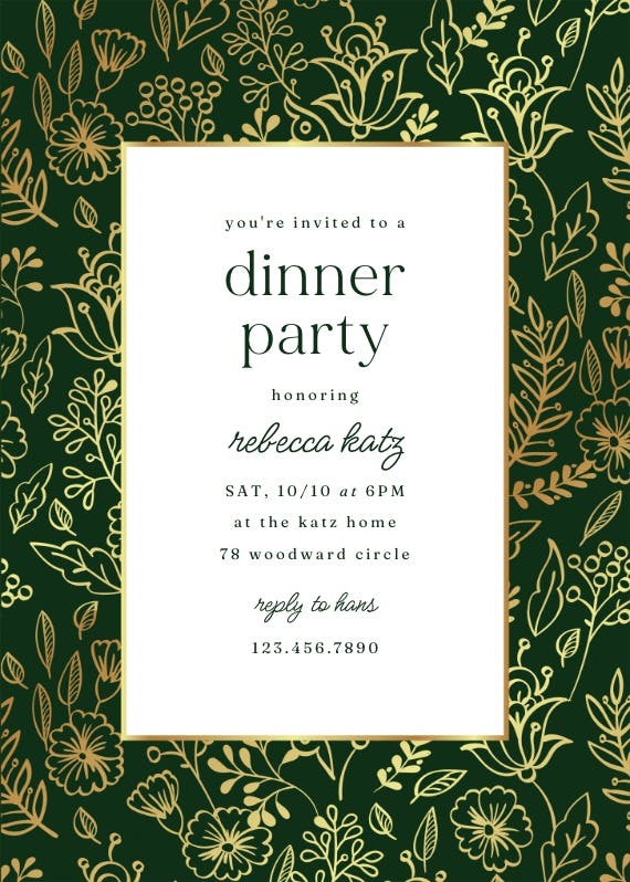 Golden leaves -  invitación para fiesta con cena