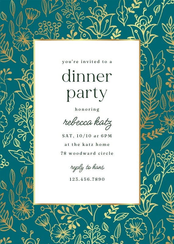 Golden leaves - dinner party invitation