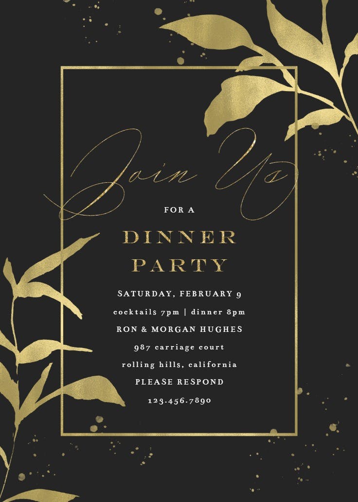 Golden olive leaves - dinner party invitation