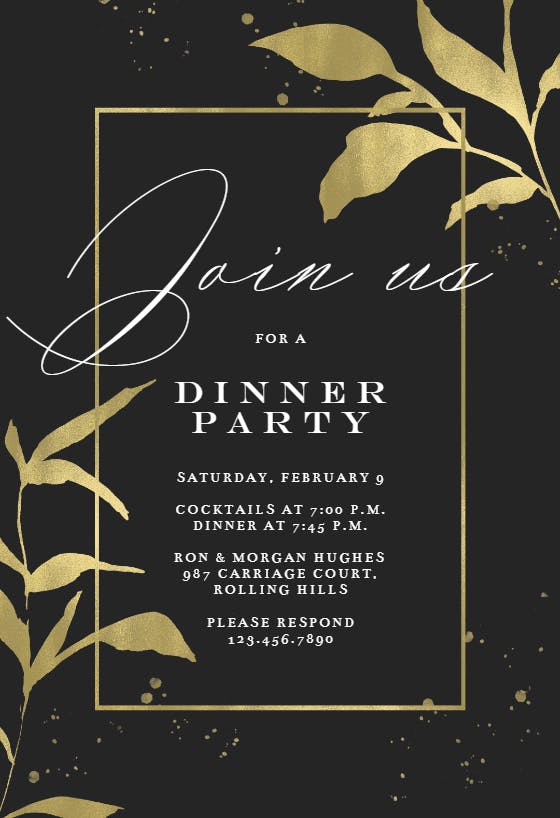 Golden olive leaves - dinner party invitation