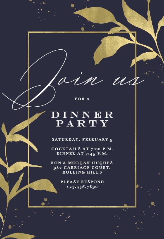Golden olive leaves - dinner party invitation