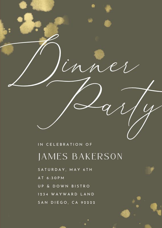 Golden paint spray - dinner party invitation